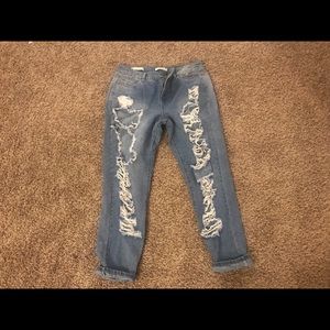 Ripped Boyfriend Fit Denim Jeans